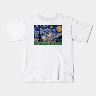 Silver Toy Poodle in Adapted Starry Night by Van Gogh Kids T-Shirt